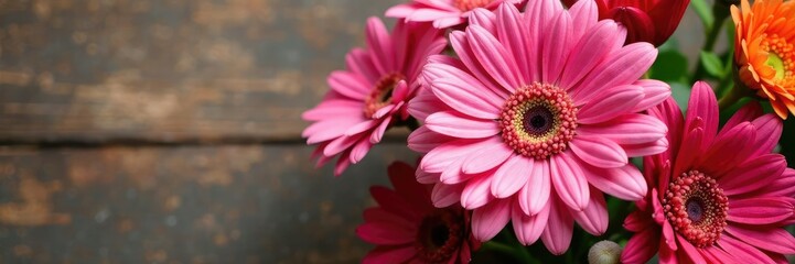Gerbera flowers in a bouquet with other flowers, colorful flowers, arrangement