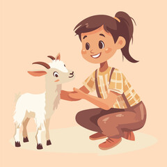 A girl with a goat cartoon vector illustration