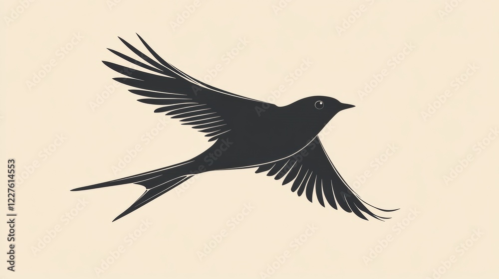 Poster bird in flight with outstretched wings against a light background depicting freedom and motion in na