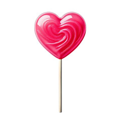 Pink heart-shaped lollipop isolated on a transparent background; PNG