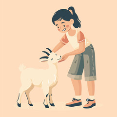 A girl with a goat cartoon vector illustration