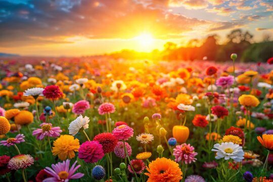 Aerial View of Vibrant Flower Field, Remembrance and Missing You