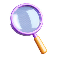 3D magnifying glass icon with a focus on transparent background