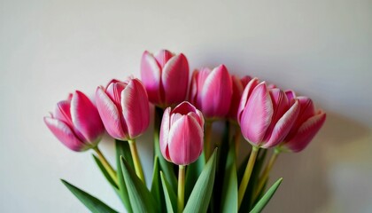 Fresh Pink Tulips Bouquet on White Background