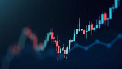 Closeup financial chart with uptrend line candlestick graph in stock market, Finance concept and business	