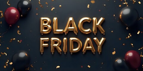 Black Friday Sale Gold Balloons Festive Design 3D Dark Party Offer Shiny Image  