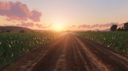 Naklejka premium Sunset over a Lush Green Field