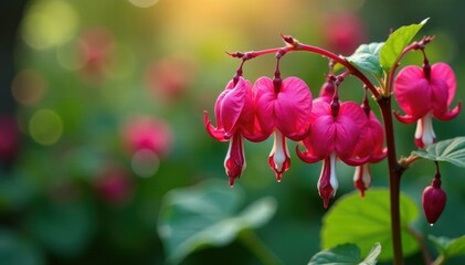 Colorful bleeding heart flowers in full bloom, flowers, , foliage