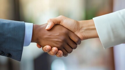 A close up of a professional handshake showing a business agreement and alliance