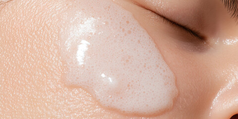 Fototapeta premium Close-up of Facial Skin with Cleansing Foam