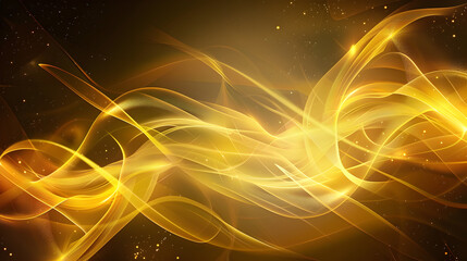 A vibrant, flowing abstract design with golden hues and light effects.