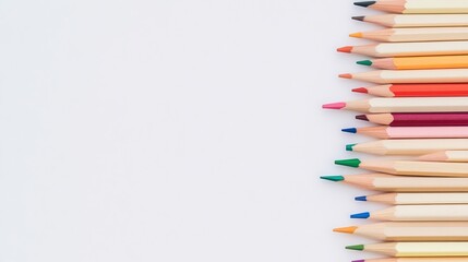 Fototapeta premium Colorful Pencils Arranged Neatly on White Surface for Creative Art and Education Purposes
