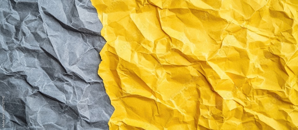 Poster crumpled grey and yellow paper texture background for creative projects with ample empty space for t