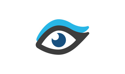 Eye Icon Design: A stylized eye icon in a flat design style with bold blue and black color scheme, suitable for branding, web, and app design. The icon is simple, modern and eye-catching.