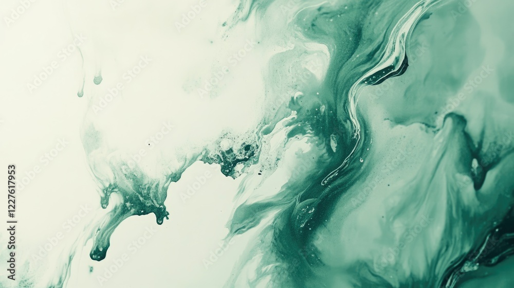 Wall mural stylish mint green and emerald abstract acrylic flow background with dynamic texture and ample copys