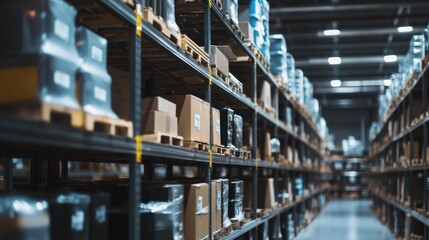 Industrial safety helmets organized on warehouse shelves for construction and safety equipment storage
