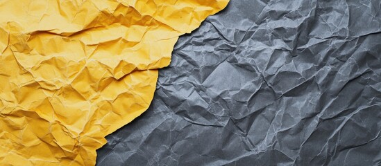 Grey and yellow crumpled paper texture background perfect for creative projects featuring ample empty space for text and design elements.