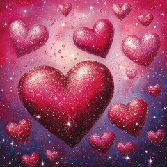 Obraz premium Glittering hearts in various sizes create vibrant and romantic atmosphere, perfect for expressing love and affection. sparkling design adds whimsical touch to any celebration