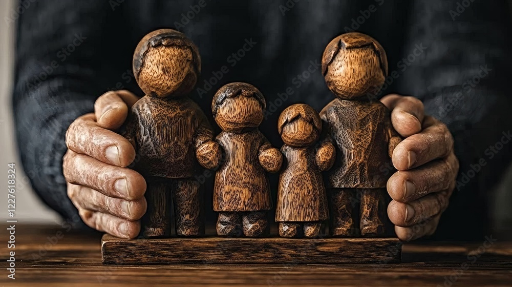 Poster Families of different structures holding hands symbolizing unity and redefinition Stock Photo with side copy space