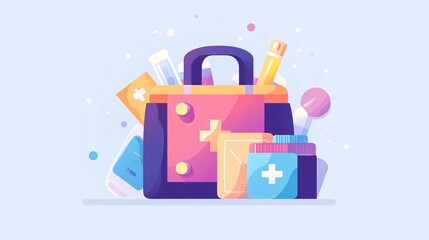 Medical Bag with Various Medicines Flat Vector Illustration for Healthcare Professionals