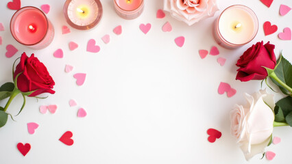 Romantic Roses, Candles & Hearts - Valentine's Day - Flat lay