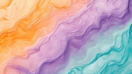 Fototapeta premium Pastel gradient background featuring smooth waves in orange, purple, and teal colors ideal for soft and vibrant designs.