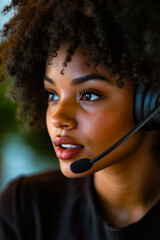 A woman wearing a headset with a microphone