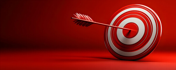 Red arrow hitting target, red background