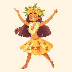 A cute hawaiian girl dancing Cartoon Vector Illustration