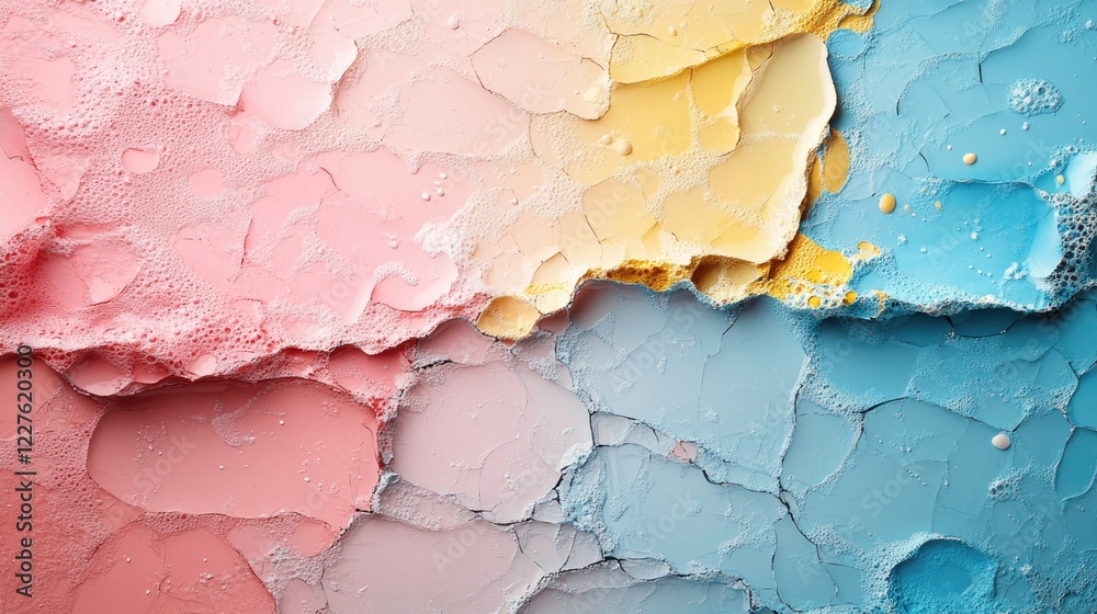 Poster abstract colorful liquid patterns with cracked surface resembling laundry textures and empty copyspa