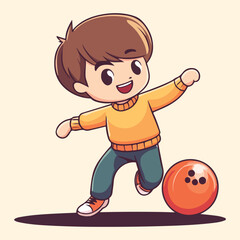 A cute boy playing bowling Cartoon Vector Illustration