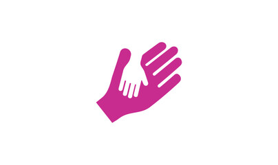 Pink Hand Reaching Out: A bold pink hand silhouette with a smaller hand reaching out from within symbolizes support, guidance, and the nurturing bond between parent and child.  
