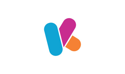 Colorful Letter K Logo: A modern, abstract letter K logo design, formed by vibrant colors with rounded shapes. The K is created with a blue, pink and orange shape, creating a unique and playful feel.
