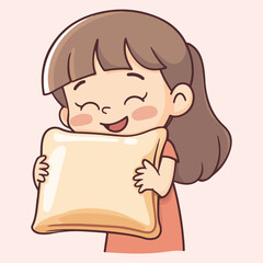 A cute girl holdind a pillow Cartoon Vector Illustration
