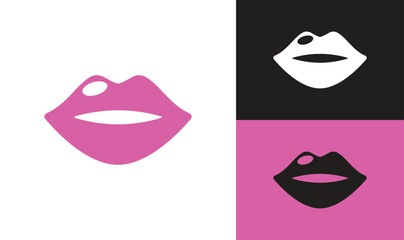Pink Lips Icon:  A versatile pink lips icon,  presented against white, black and pink backgrounds, perfect for website design, app design, social media, and branding.   