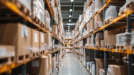 Safety helmets arranged on shelves within a warehouse environment designed for construction workers and industrial safety applications