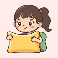 A cute girl holdind a pillow Cartoon Vector Illustration