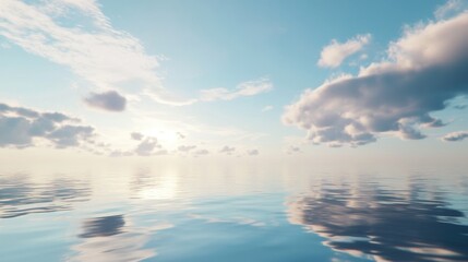 Obraz premium Tranquil seascape with reflective water under a serene sky and soft clouds at sunrise or sunset.