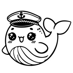 cute whale illustration for coloring books