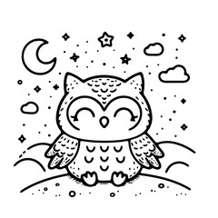 cute owl  illustration for coloring books