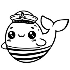 cute whale sailor illustration for coloring books