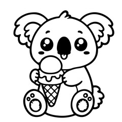 cute koala eat ice cream illustration for coloring books