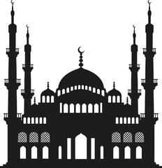 Grand Islamic Mosque Silhouette Vector – Iconic Arabic Architecture Illustration