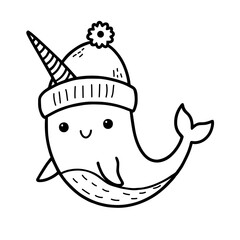 cute whale illustration for coloring books
