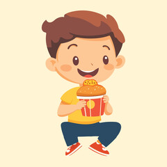 A little boy eating junk food Cartoon Vector Illustration