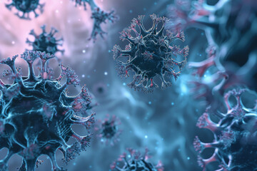 Obraz premium Group of floating different kinds of microscopic bacteria or microbes for medical health tests or exams lab results or medicine scientific research and biology and microbiology