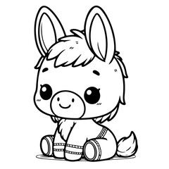 cute happy donkey illustration for coloring books