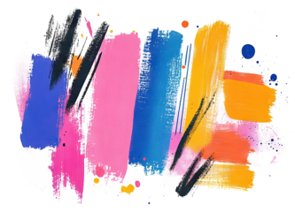 Vibrant abstract paint strokes, isolated on transparent cutout background