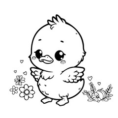 cute happy duck illustration for coloring books
