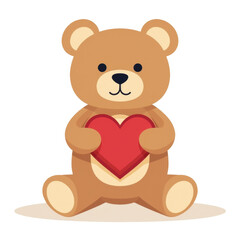Fototapeta premium Cute Teddy Bear Holding Heart Valentine's - Minimalist design